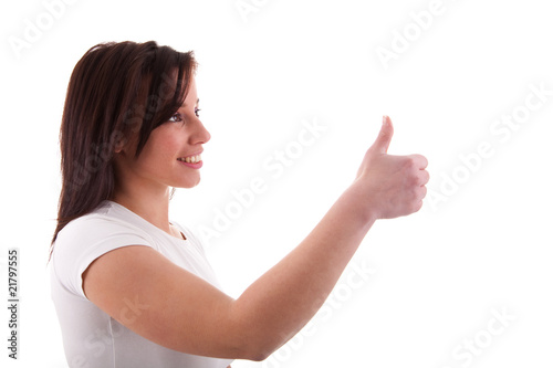 Young pretty women with thumb up