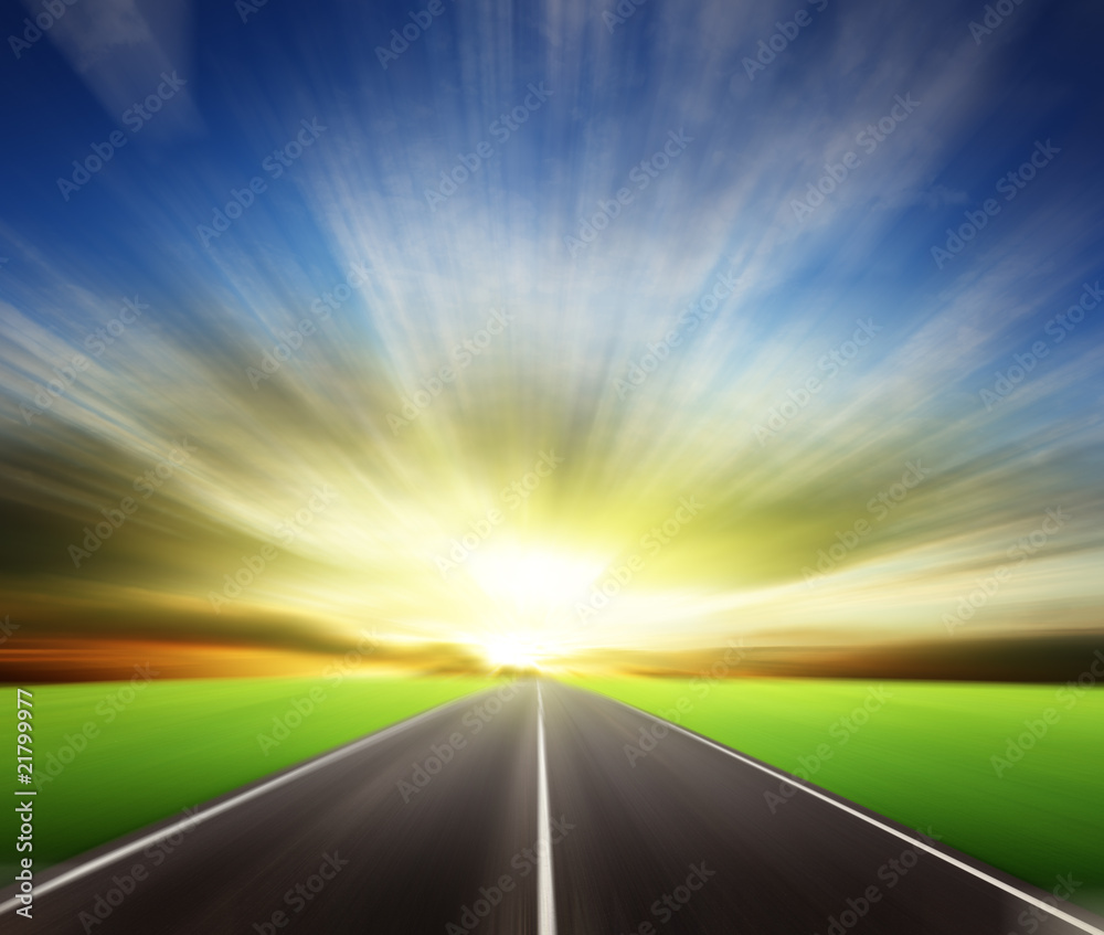 Naklejka premium blur road and sunset