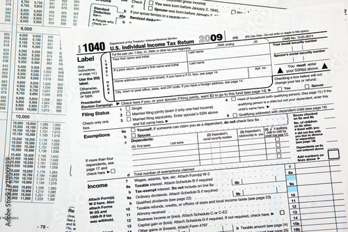 Tax time - Closeup of U.S. 1040 tax return