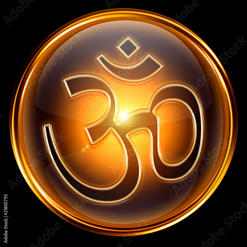Om Symbol icon golden, isolated on black background.