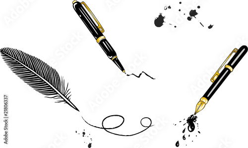 Füller, Schreibfeder, Stift, gold, schwarz, Set