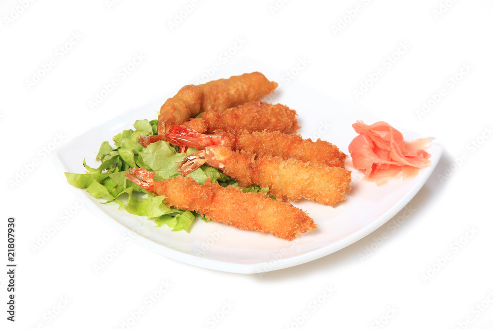 Fried shrimps in meal.East,Asian food. Fried shrimps in meal.East,Asian food.