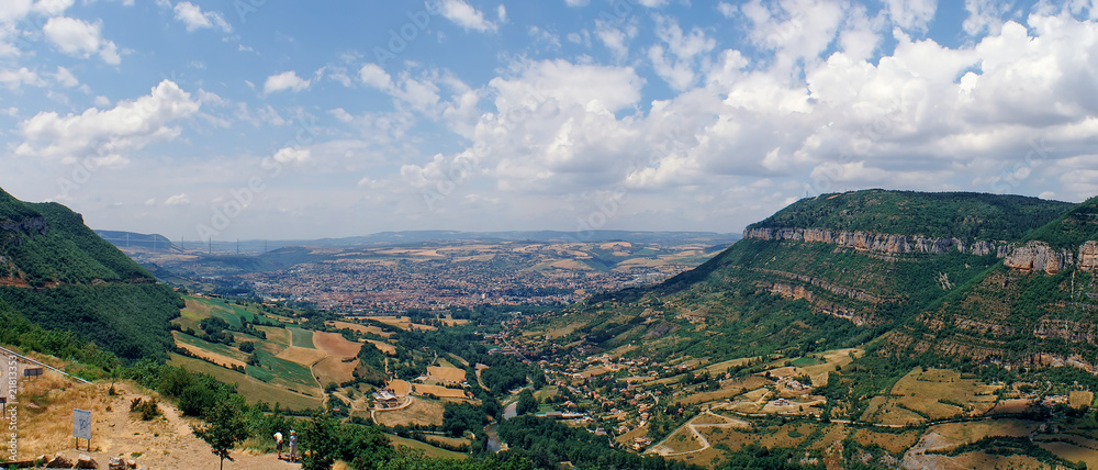 panorama of Millau with the Viaduct seen from the side