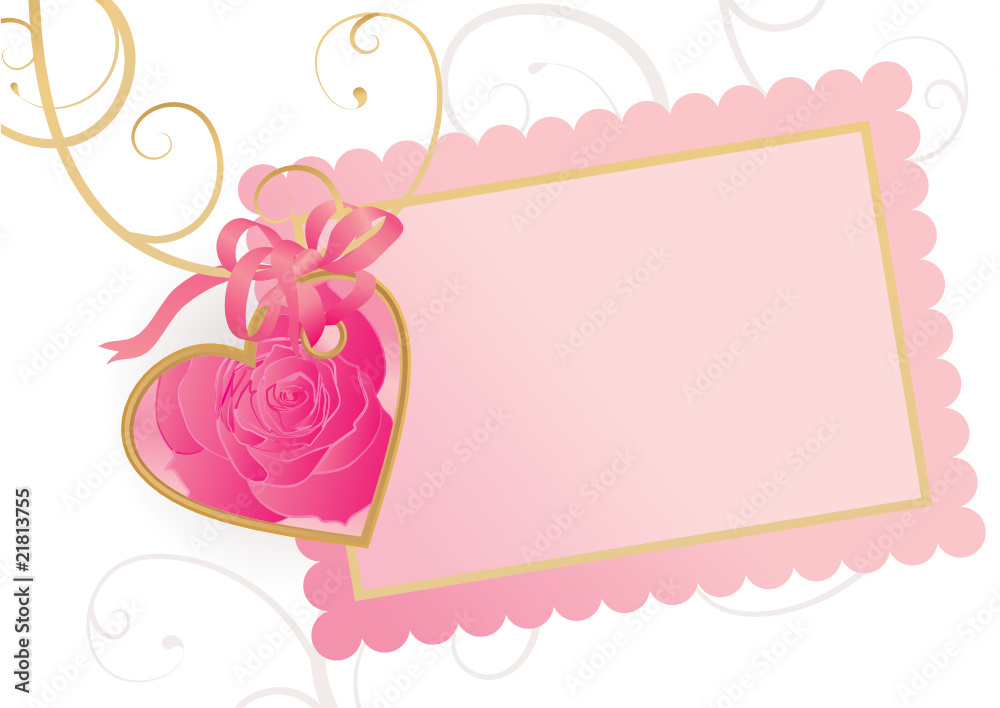 pink heart card with rose vector