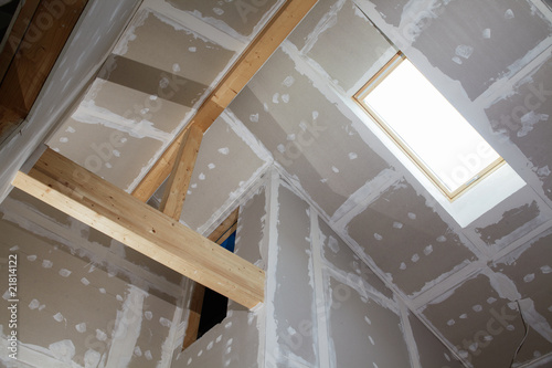 looking up in a building fabric with gypsum plaster boards photo