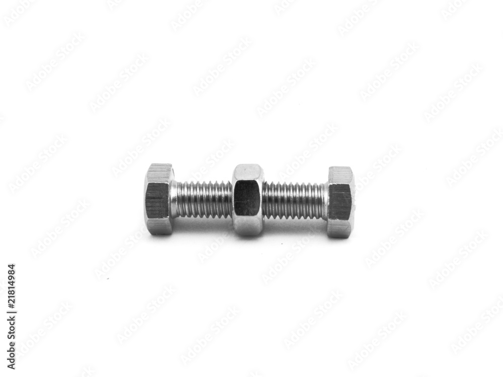 Two bolts are connected by one nut. Two bolts are connected by one nut.