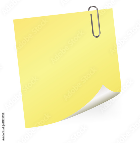 Vector yellow sticky note with paper clip