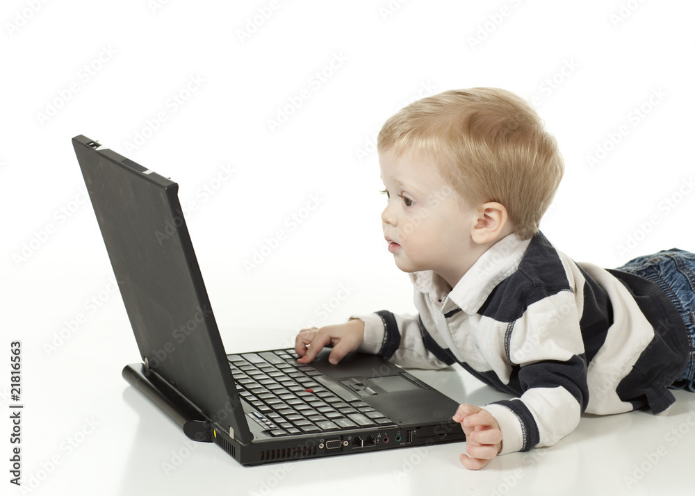 Young 2 Year Old Boy Working on his Computer Young 2 Year Old Boy Working on his Computer