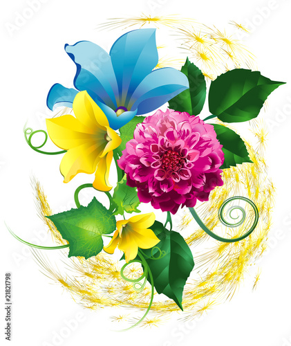 Bouquet, dahlia and bindweeds