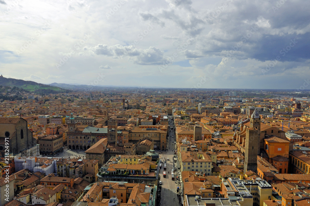 Italy, Bologna aerial view from Asinelli tower.