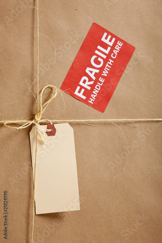 Photography Cardboard box background with shipping label