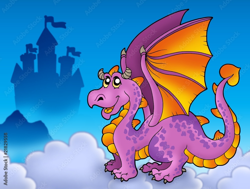 Big purple dragon near castle Big purple dragon near castle