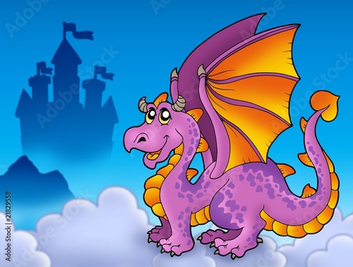 Big purple dragon near castle