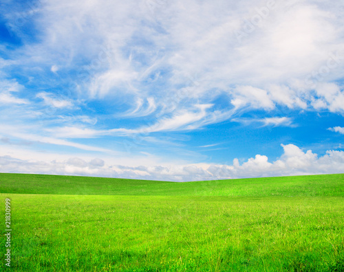 Green grass and blue cloudy sky © Alexander Ozerov