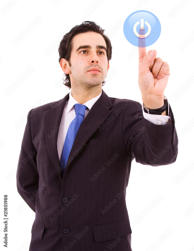 young business man pressing a power button