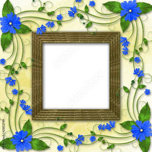 Wooden frame in the Victorian style with blue flowers