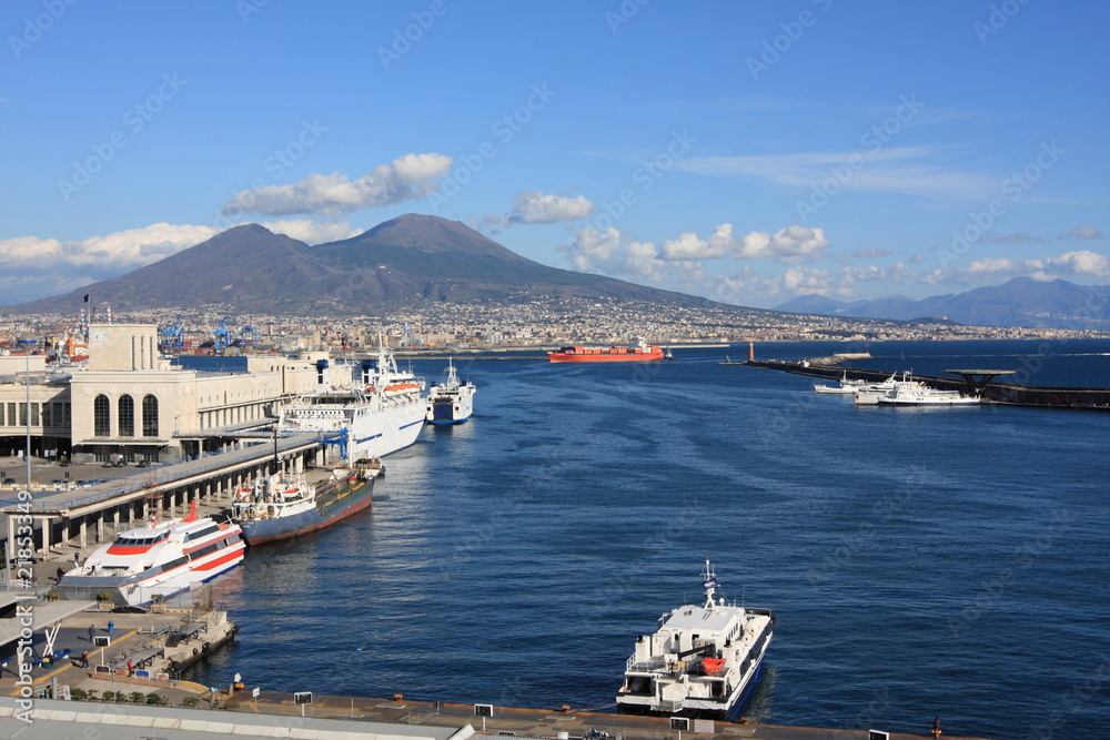 Santa Lucia Harbour and volcano Vesuvius in Napoli