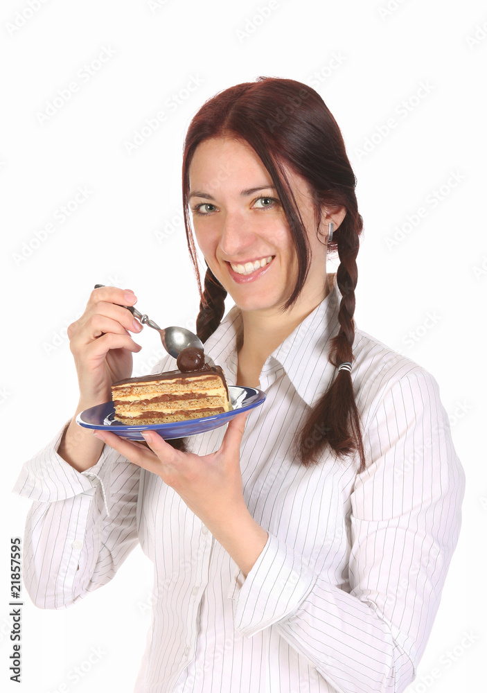 Beautiful woman eating piece of cake Beautiful woman eating piece of cake