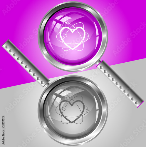 Atomic heart. Vector magnifying glass.