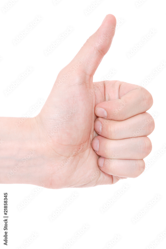 Man`s hand thumbs up sign.