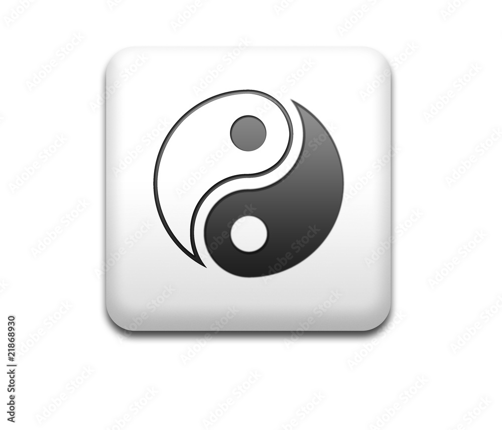 Boton cuadrado blanco signo yin yang Boton cuadrado blanco signo yin yang