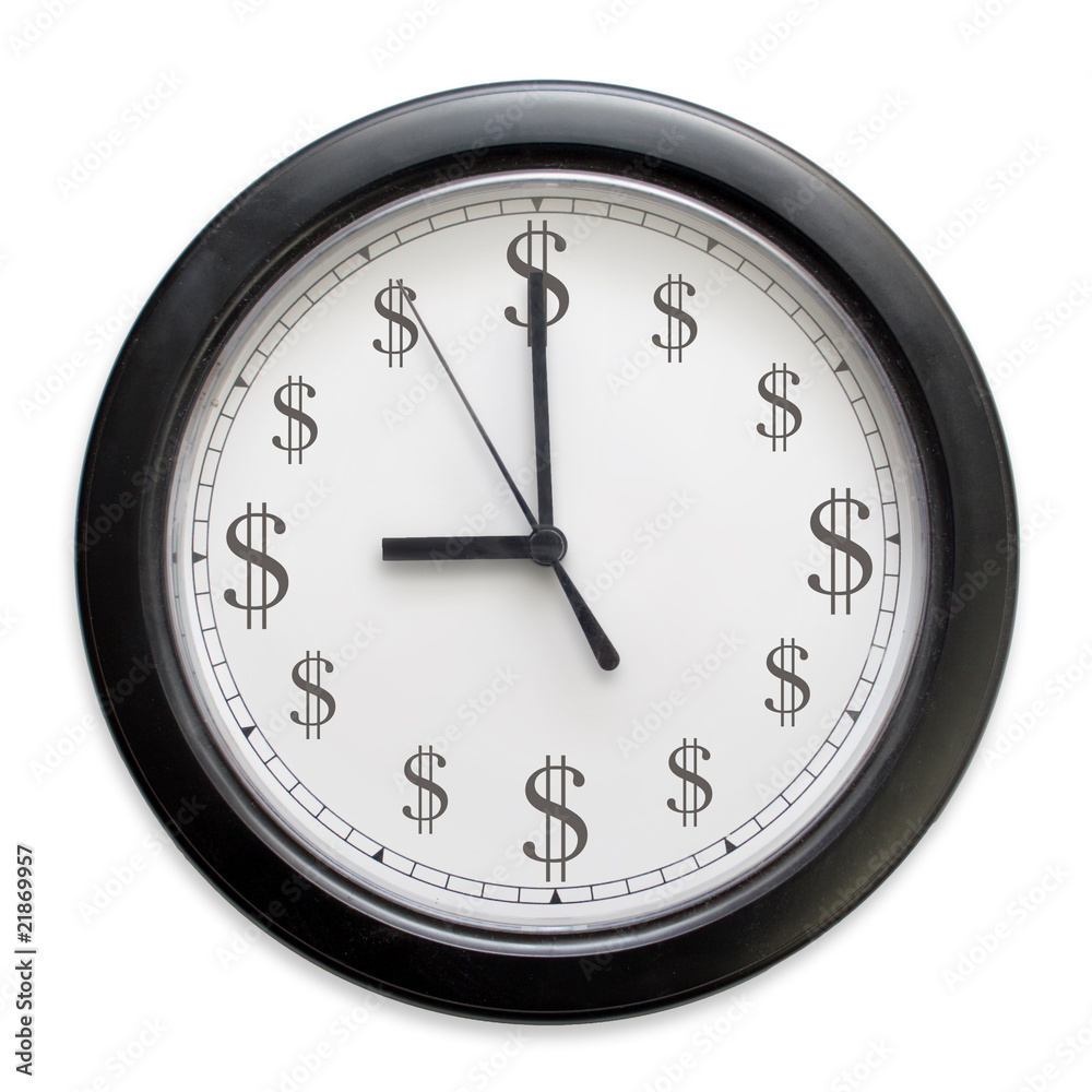 A wall clock reminds us that Time Is Money. A wall clock reminds us that Time Is Money.