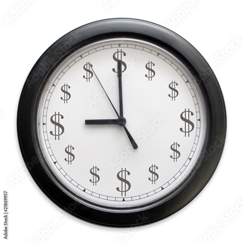 A wall clock reminds us that Time Is Money.