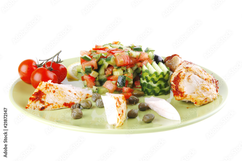 small drumstick meat chunks on green small drumstick meat chunks on green