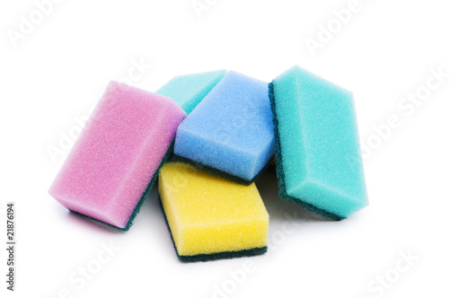 Various sponges isolated on the white background