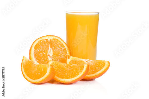 orange and juice on white