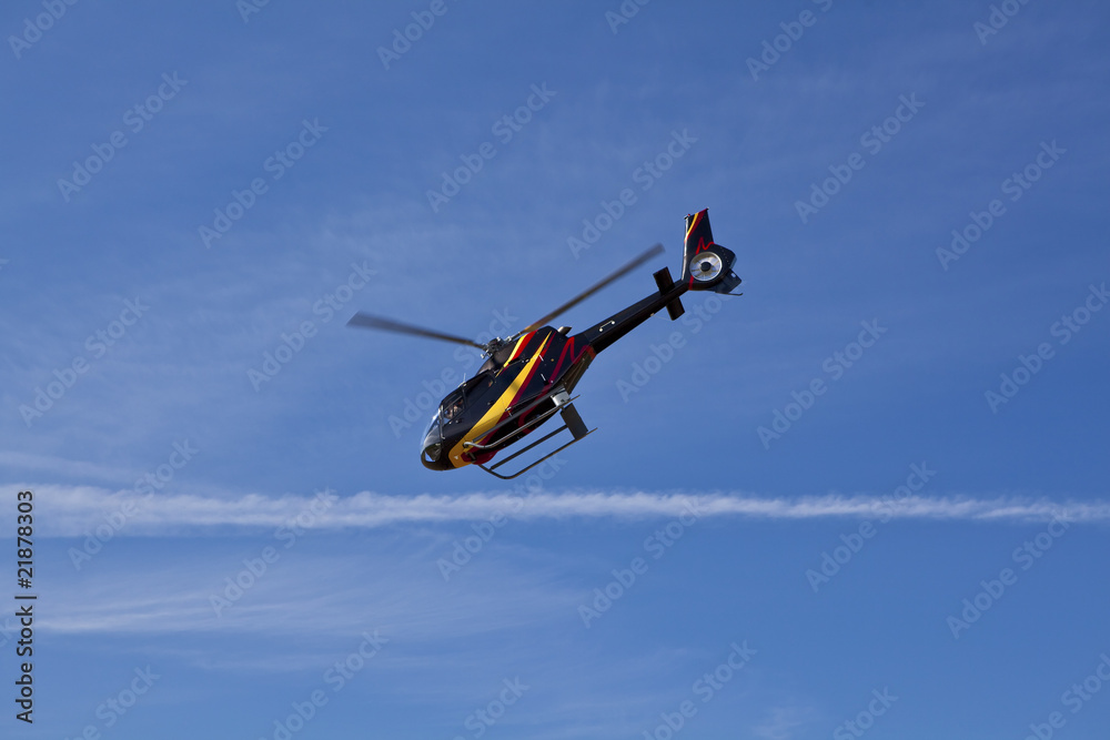 Helicopter flying, blue sky Helicopter flying, blue sky