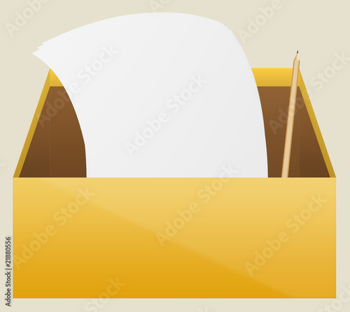 Open office box with documents