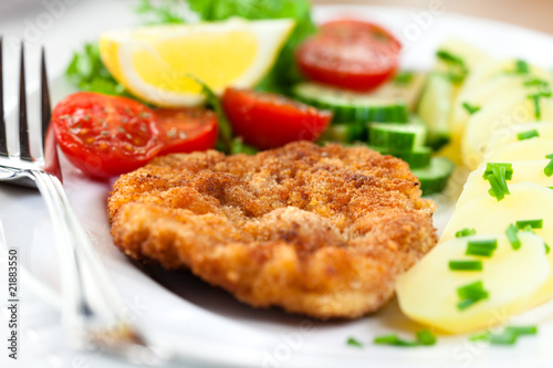 Schnitzel with potatoes and fresh vegetables