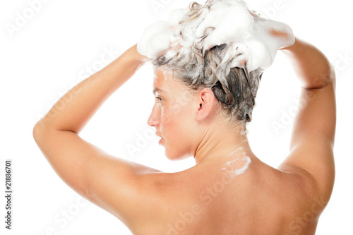 Young woman washing her hair