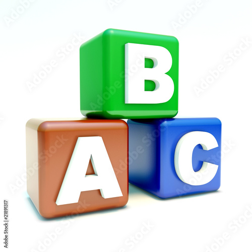 ABC text on the colored boxes