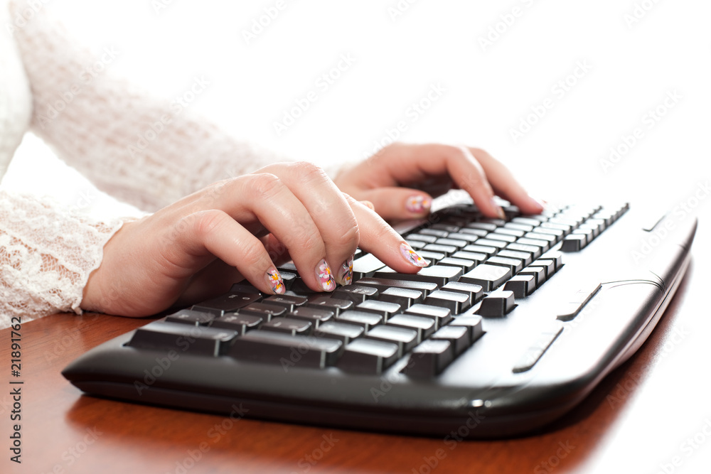 Elegant hands typing on the desktop Elegant hands typing on the desktop