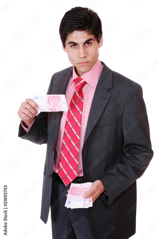 Man is paying with euro banknotes