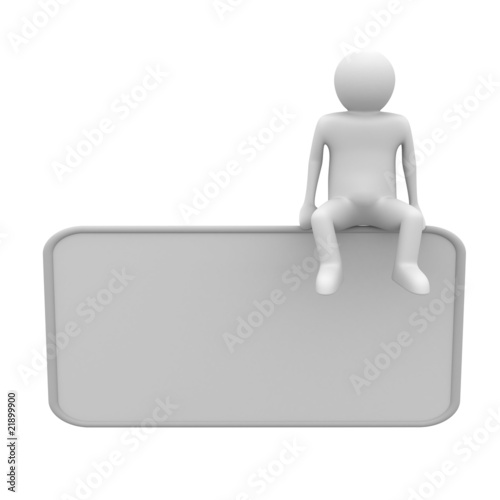 man sits on poster. 3D image