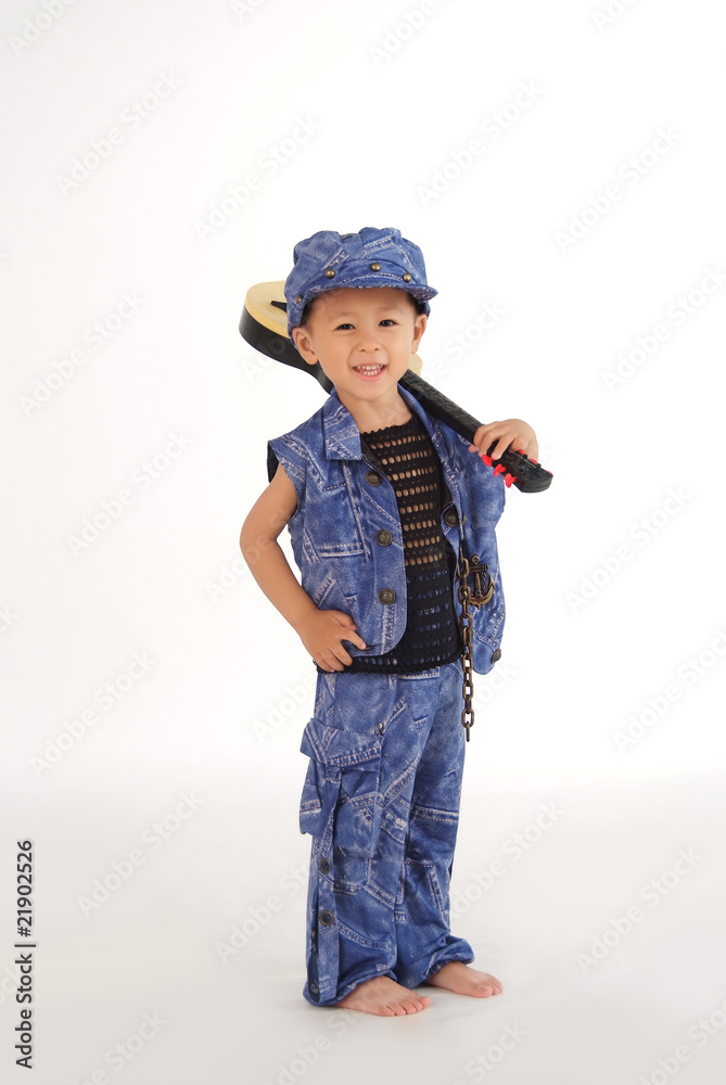 asian boy with guitar on shoulder asian boy with guitar on shoulder