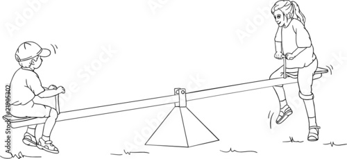 vector - Boy and girl  playing together on a swing