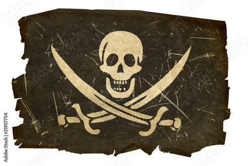 pirate flag old, isolated on white background