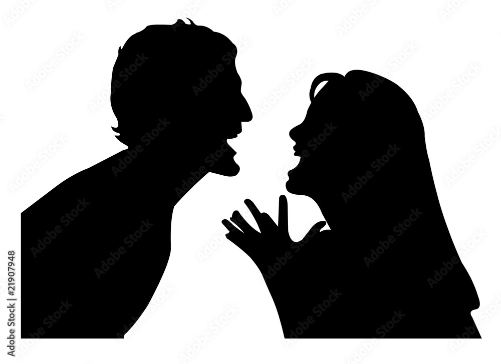 black and white silhouette graphic arguing