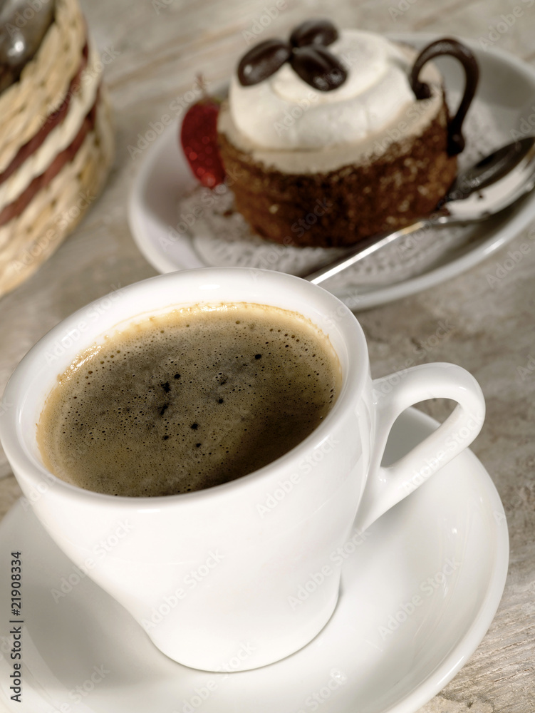 Morning in the village still-life. Coffee and sweet cake Morning in the village still-life. Coffee and sweet cake