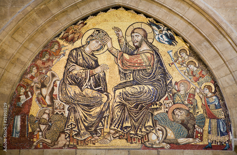 Jesus Christ and coronation of holy mary - mosaic