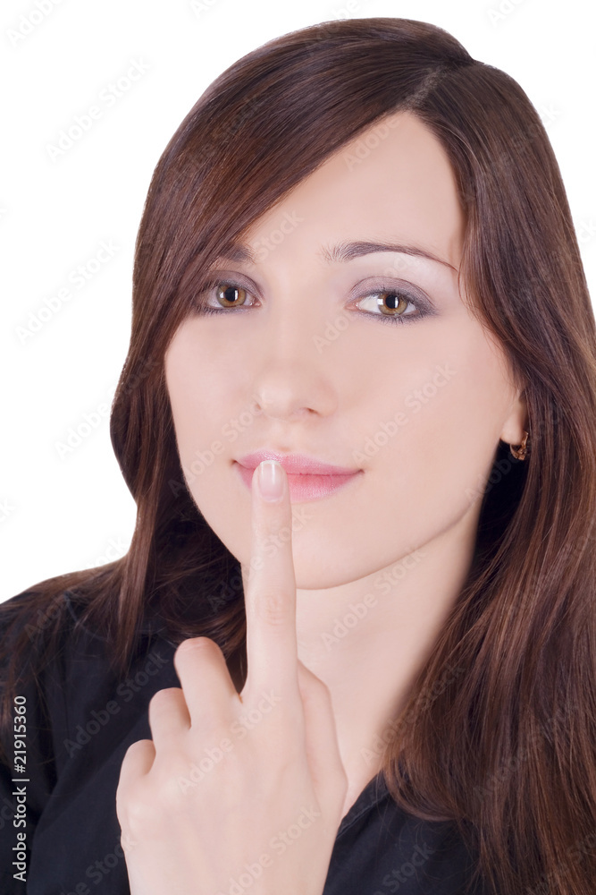 picture of lovely woman with finger on lips picture of lovely woman with finger on lips