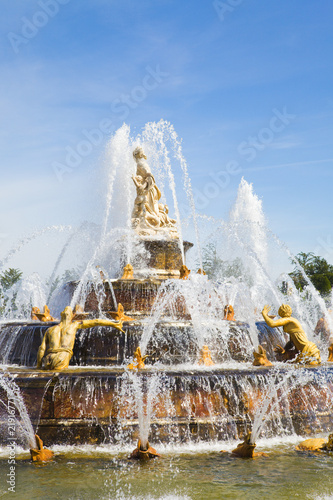 Latona fountain water spraying in Versailles Chateau, France