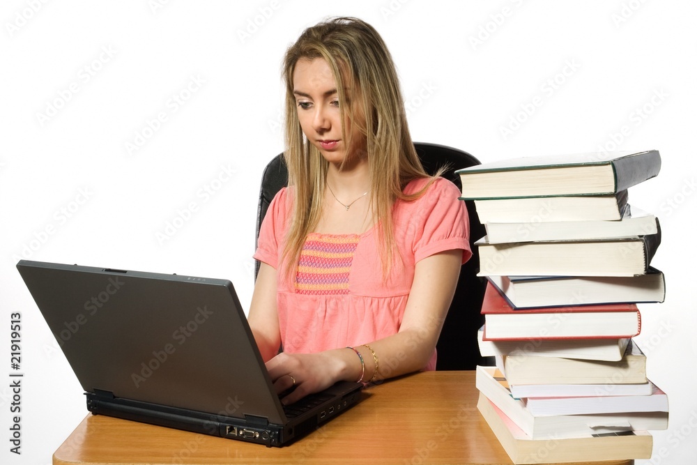 Girl writing on a computer Girl writing on a computer