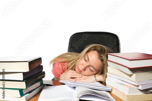 Sleeping girl student photo