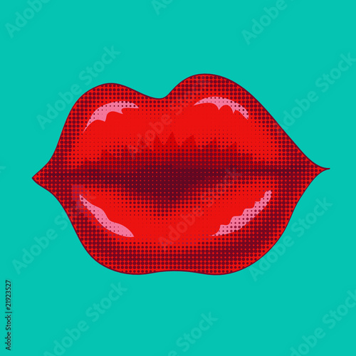 Red lips - T-shirt design with halftone,  optimal for printing