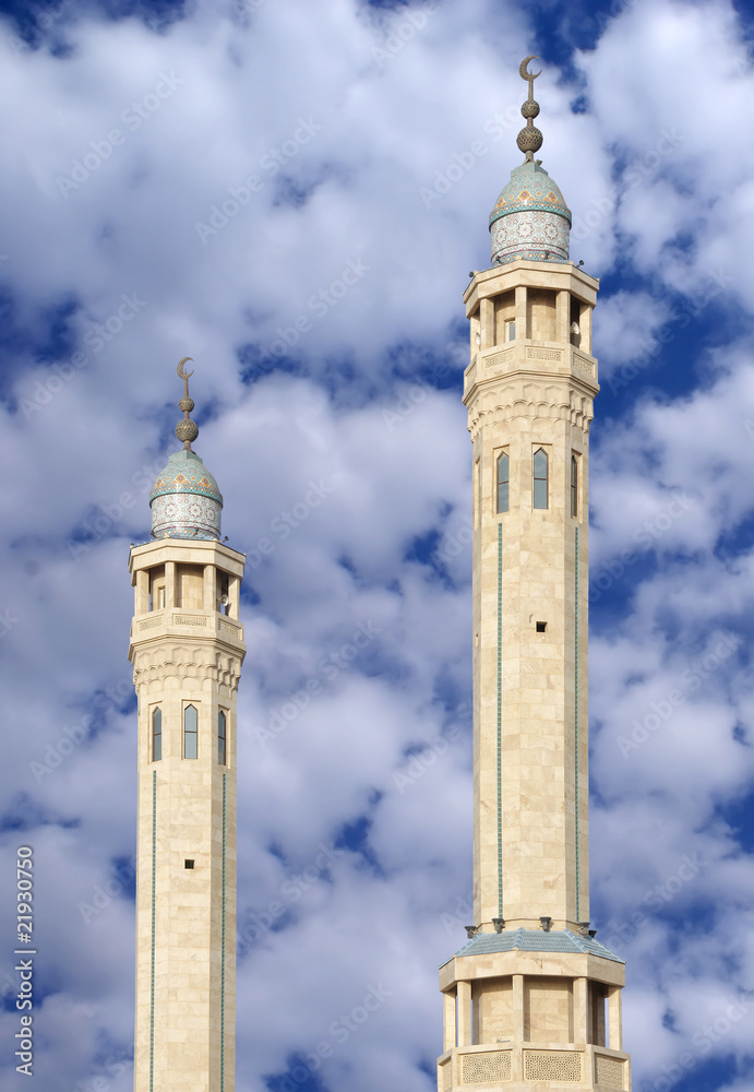 Colourful minarets of Sabeeka Bent Ebrahim Mosque, Bahrain